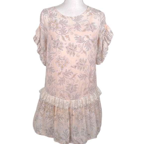 LOFT Light Pink Floral Lace Boho Midi Dress Size XS - Picture 1 of 8